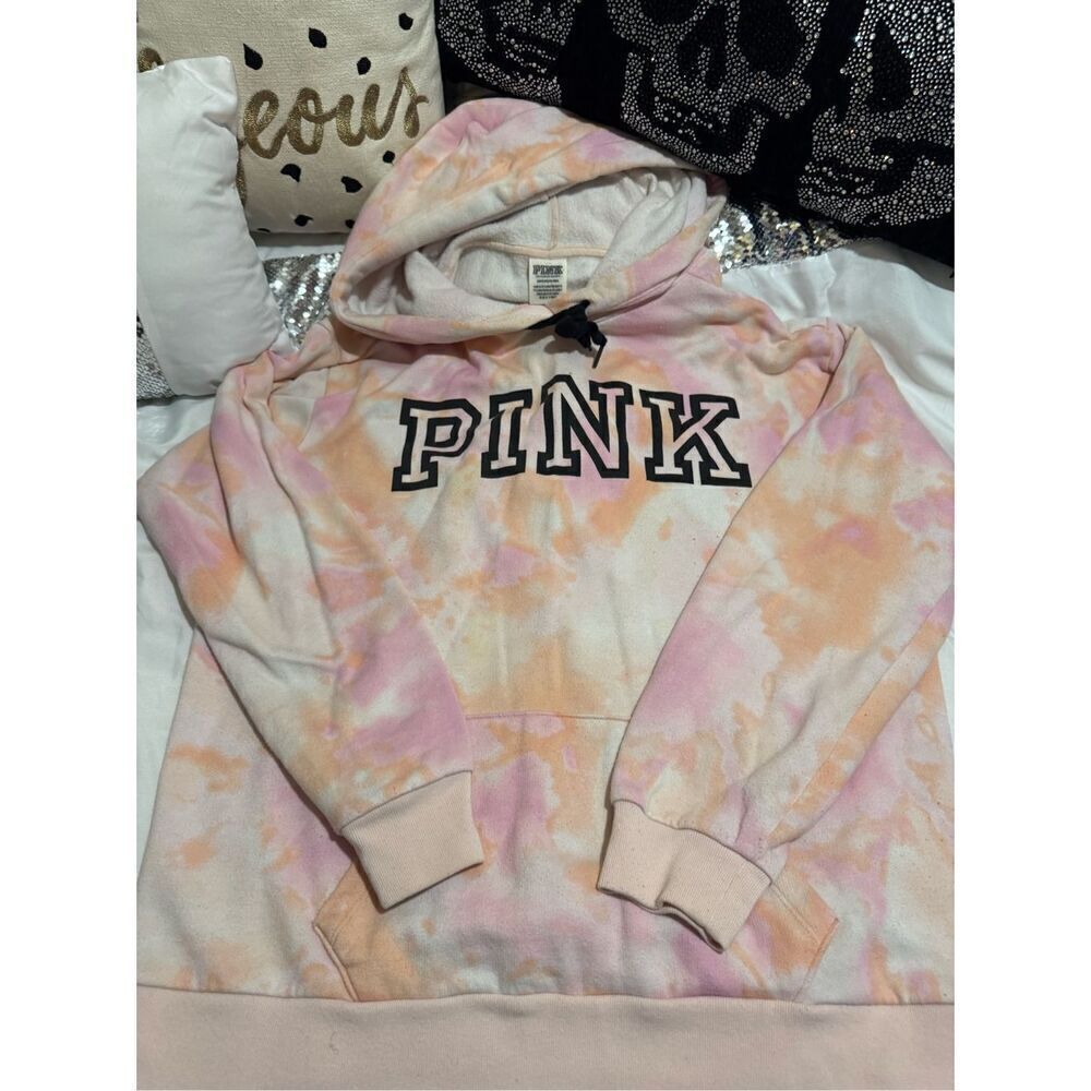 VS PINK tie dye Hoodie Pullover sweatshirt top shirt small pink orange